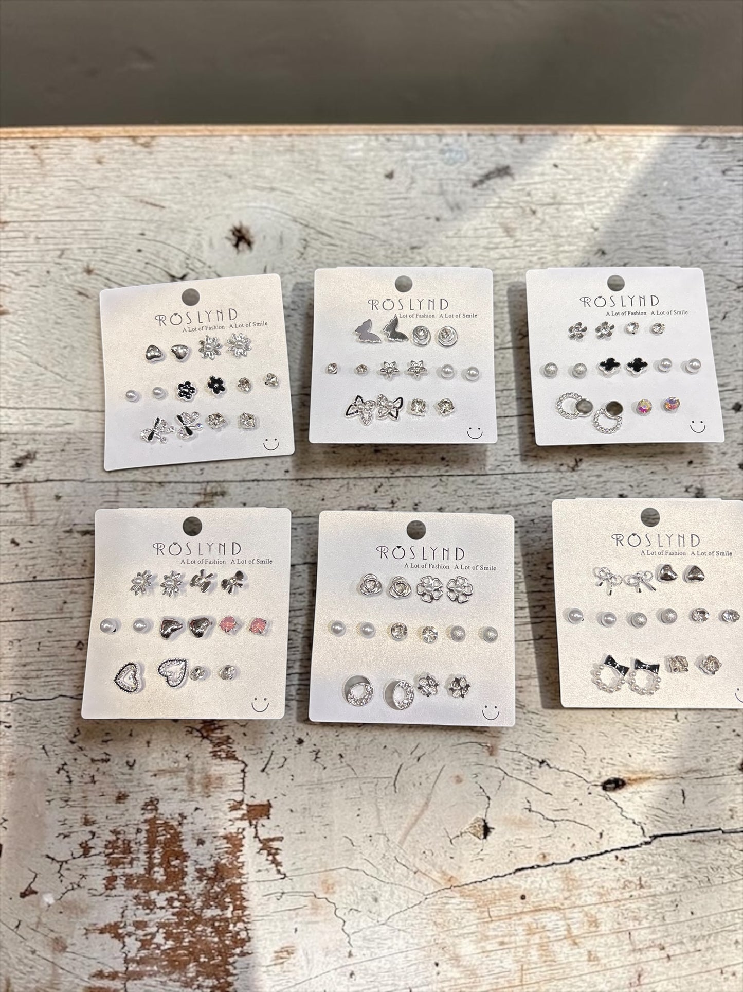 Roslynd Silver Stud Earrings Set ( pack of 12 cards)