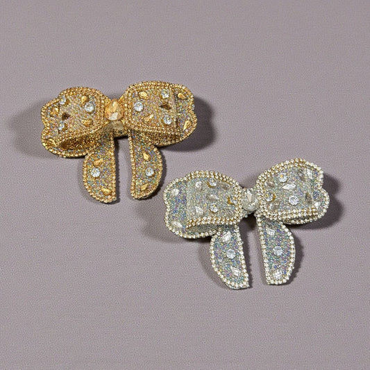 Premium Rhinestone Bow Hair Clip – Gold & Silver Crystal Bow Barrette for Women & Girls( pack of 3)