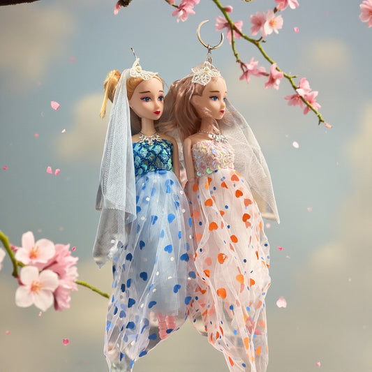 Elegant Fashion Doll Keychain with Butterfly Net Gown – Stylish Bag & Key Accessory-4( pack of 6)