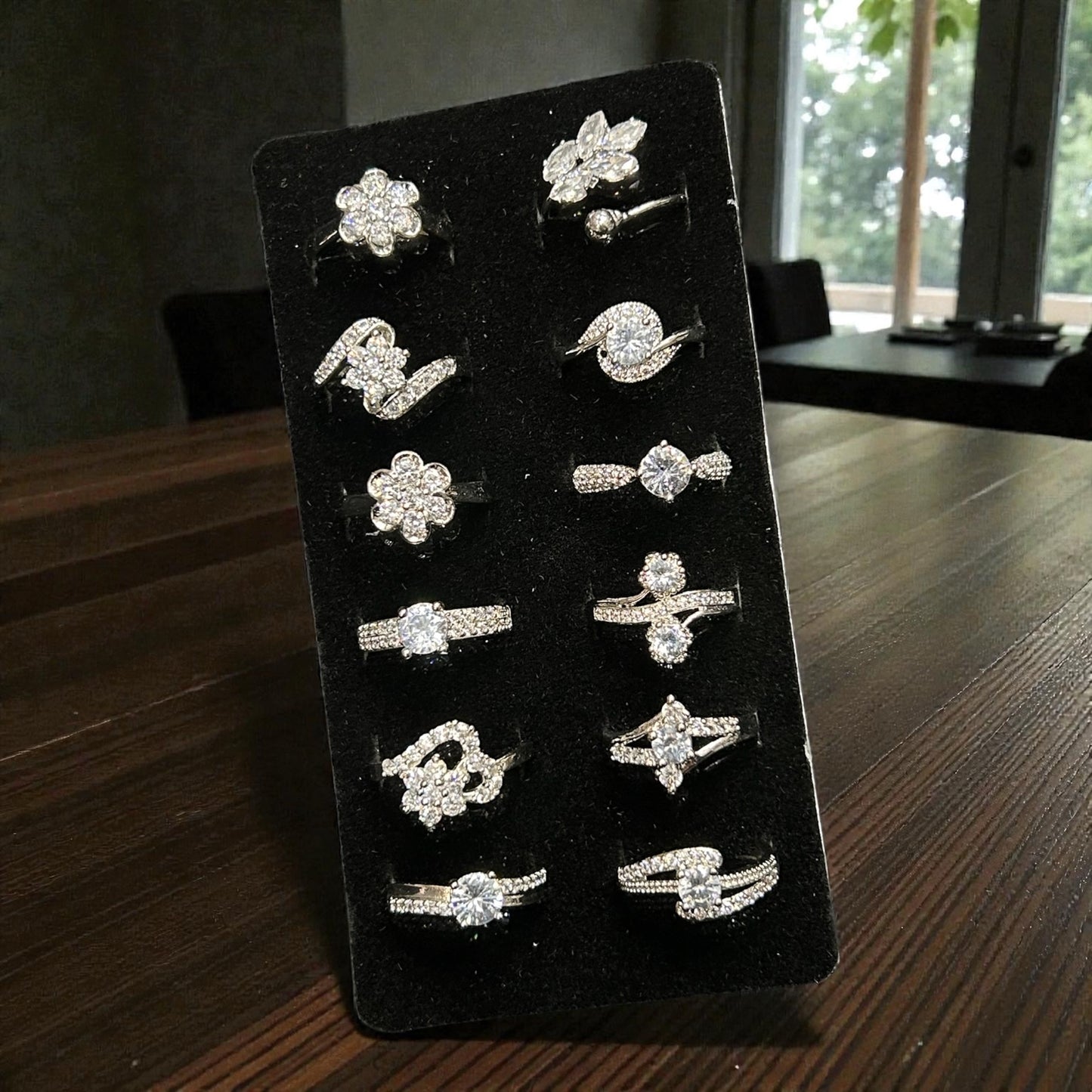 Silver Plated CZ Adjustable Rings Set – Elegant Diamond-Look Assorted Collection
( pack of 12)