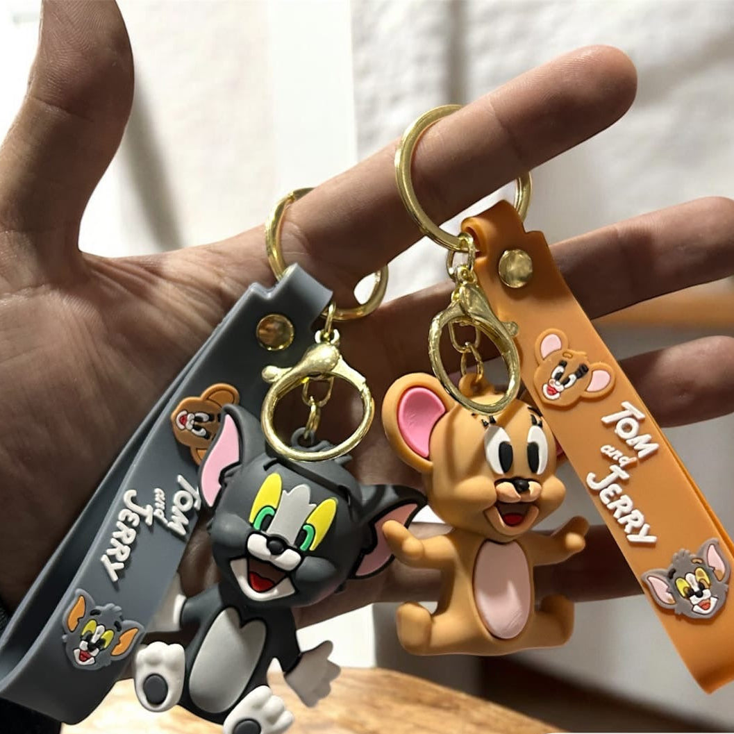 Tom & Jerry Cartoon Keychain Set | Cute 3D Character Key Ring with Strap (Pack of 12)
