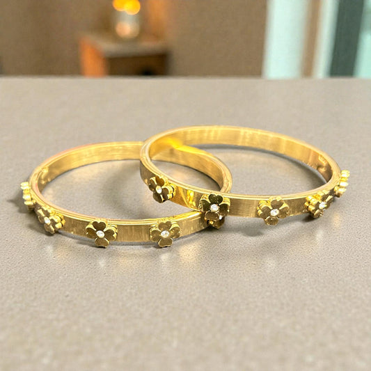 Floral Charm Openable Bangles with Crystal Accent anti tarnish ( pack of 3)
