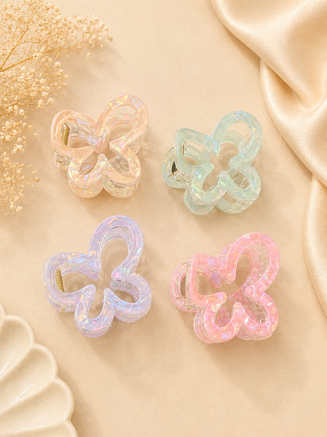 Holographic Butterfly Hair Claw Clip – Korean Pastel Acrylic Hair Accessory for Women & Girls( pack of 12)