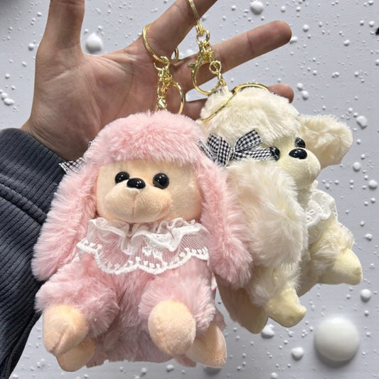 Cute Teddy Plush Keychain | Soft Doll Bag Charm with Lace Design | Fancy Key Ring
( pack of 6)