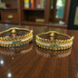 Leaf Motif Openable Bangles with Green Stone & Crystal Detailing anti tarnish ( pack of 3)