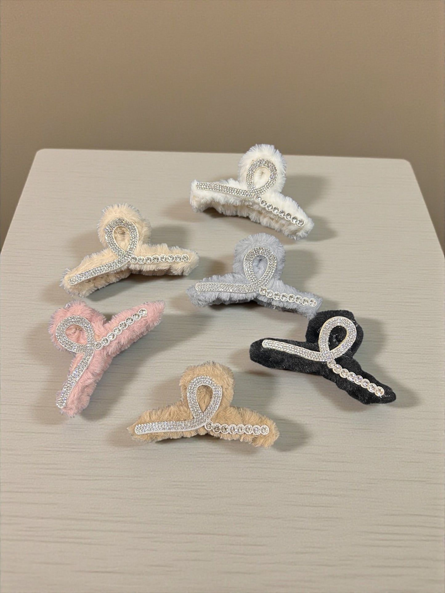 Luxury Fur Rhinestone Hair Claw Clip – Winter Soft Fluffy Hair Accessory for Women( pack of 12)