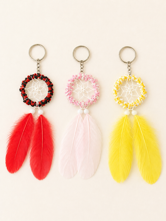 Boho Dream Catcher Keychain with Feather Tassel – Colorful Bag Charm & Keyring( pack of 12)