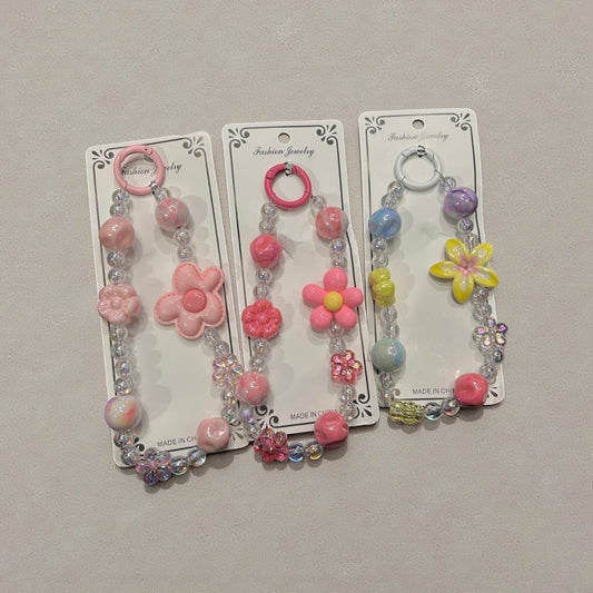 Flower Beads Phone Charm – Cute Aesthetic Crystal Mobile Strap for Girls & Women( pack of 12)