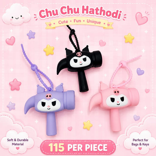 Kawaii Kuromi Hammer Keychain | Cute Cartoon Silicone Bag Charm & Key Holder(pack of 6)