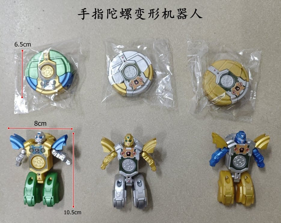 Finger Gyro Transforming Robot Toy – Foldable Spinner to Action Figure Kids Toy( pack of 6)carbon metal