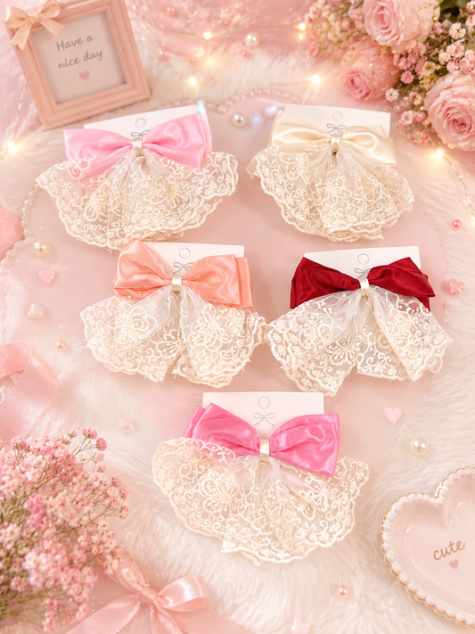 Korean Lace Princess Bow Hair Clip – Elegant Vintage Ribbon Hair Accessory for Girls & Women(pack of 12)