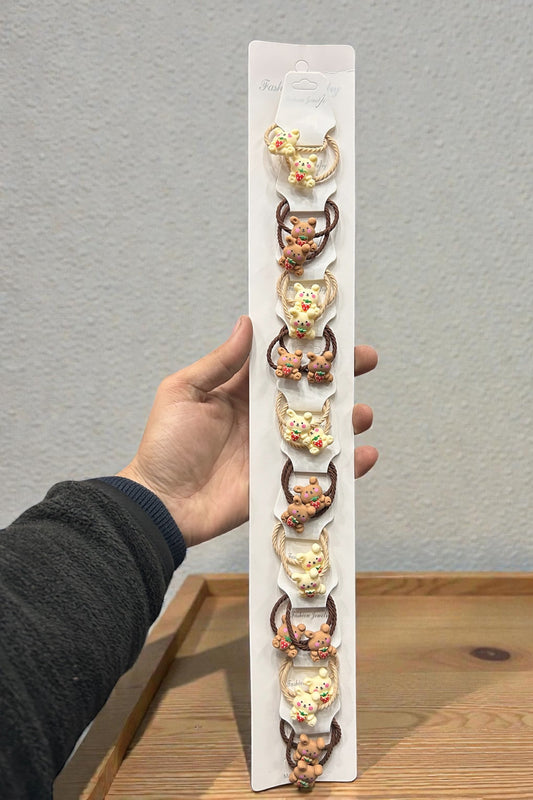 Cute Teddy Bear Hair Ties Set for Girls | Cartoon Animal Elastic Hair Bands (Pack of 10)