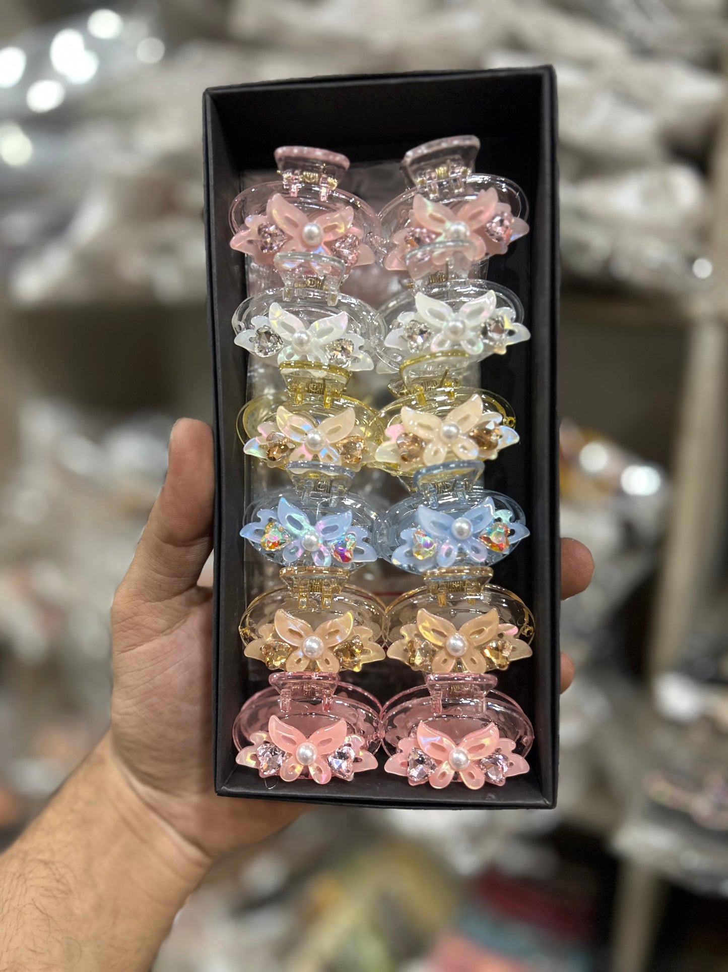 Cute Floral Crystal Hair Claw Clip Set (pack of 12)