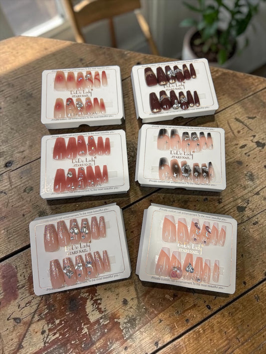 DoDo Lady Luxury Rhinestone Press-On Nails | Bridal Designer Nail Art | Premium Reusable Nails ( pack of 12 sets)