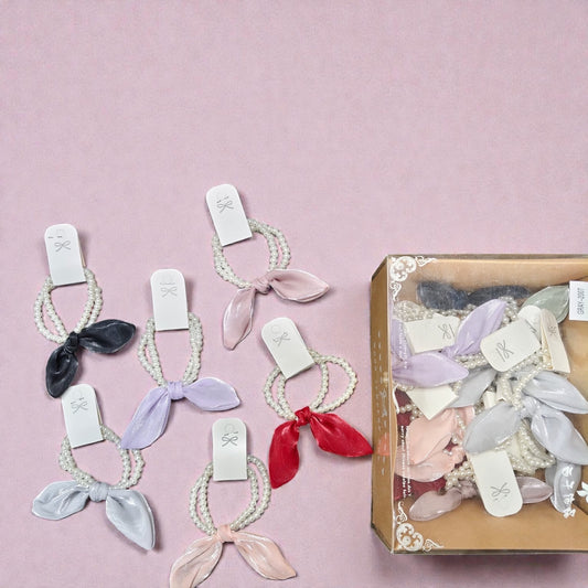 Pearl Elastic Bunny Bow Hair Ties for Girls & Women ( pack of 20)