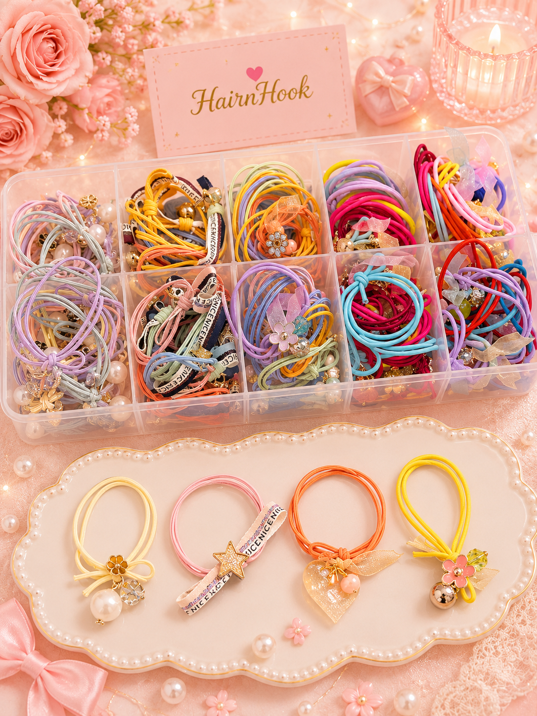 Korean rubber band for girls and woman (pack of 100 piece mix design)