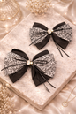 Korean Dual-Tone Lace Bow Hair Clips with Crystal Accent(pack of 10)