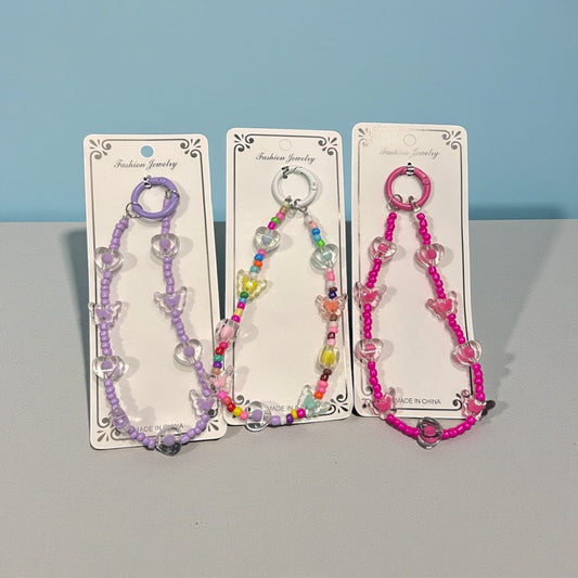 Butterfly & Heart Beads Phone Charm – Cute Aesthetic Crystal Mobile Strap for Girls & Women( pack of 12)