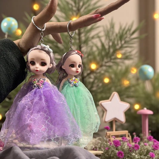 Cute Princess Doll Keychain with Glitter Dress – Adorable Girl Bag & Key Accessory-5(pack of 12)