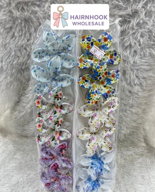 Printed Floral Hair Claw Clips Set | Elegant Flower Pattern Design | Wholesale Hair Accessories( pack of 12)