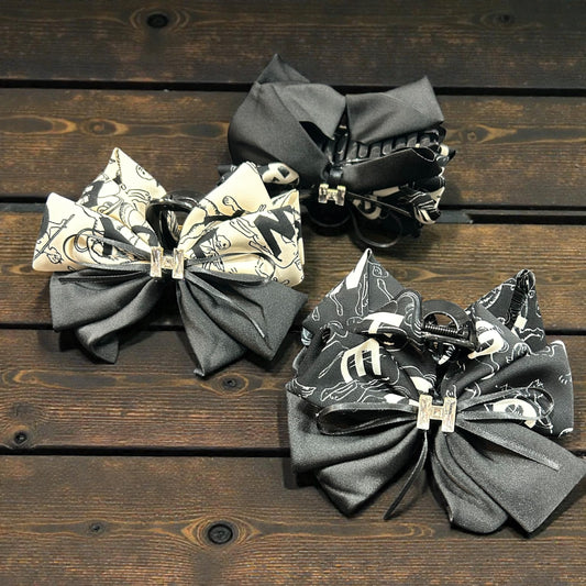 Elegant Korean Bow Hair Clutcher – Black & Printed Fabric Hair Clip( pack of 12)