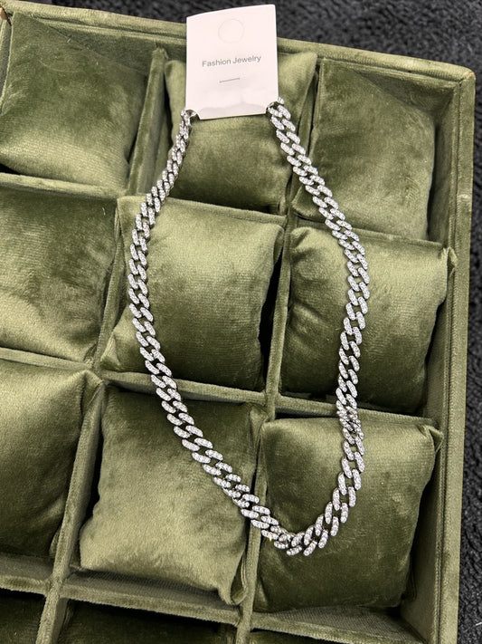 Premium Iced-Out Cuban Link Chain Necklace | Luxury Silver Bling Statement Jewelry(pack of 2)