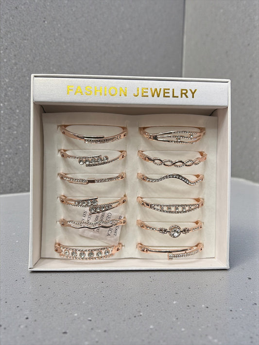 Rose gold Crystal bracelet Set – Elegant Rhinestone (12 Pcs)