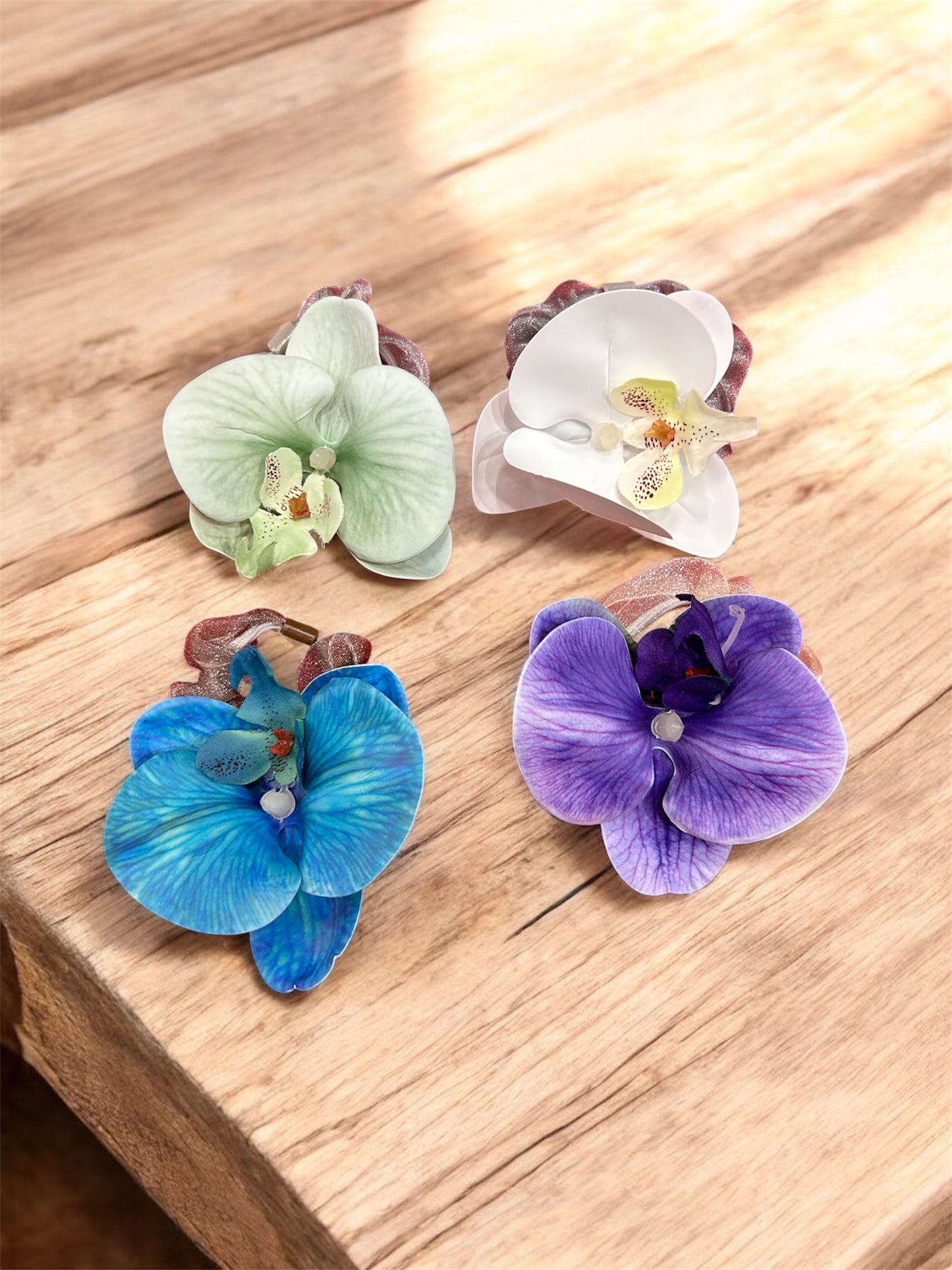 Elegant Orchid Flower Hair Bands – Floral Elastic Ponytail Holders for Women(pack of 12)