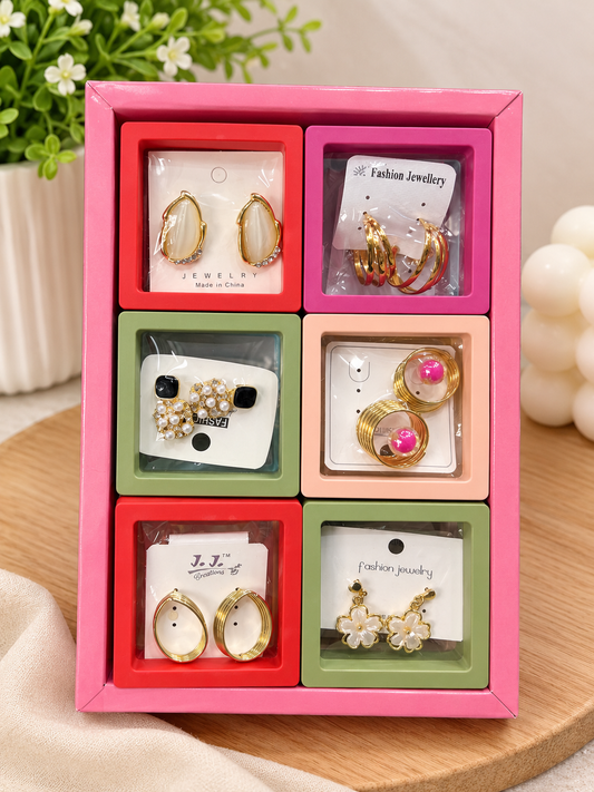 Premium Korean mix design earrings for girls and woman (pack of 12 random design box)