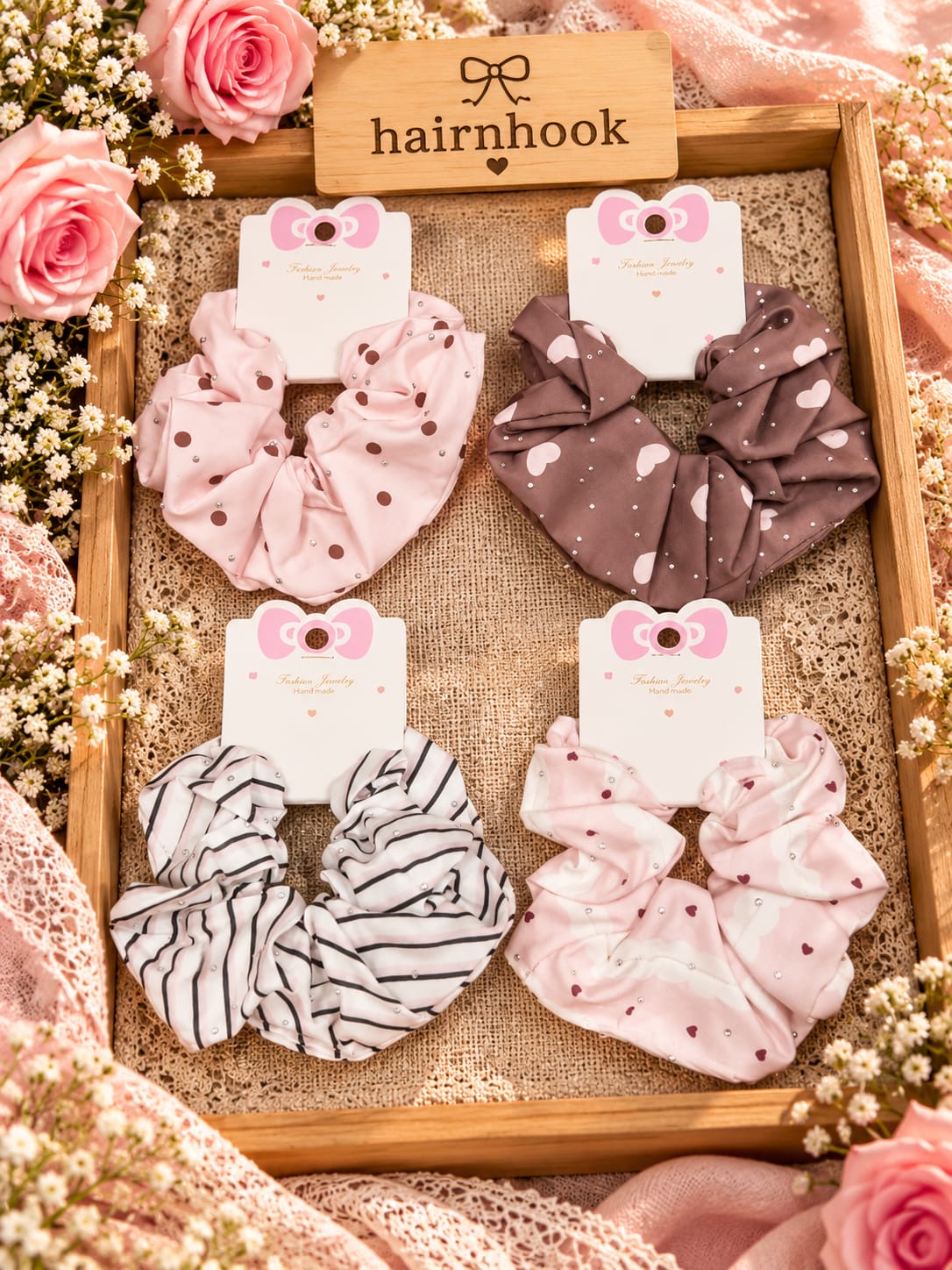 Korean scrunchie (pack of 12 mix design in one packet random design)