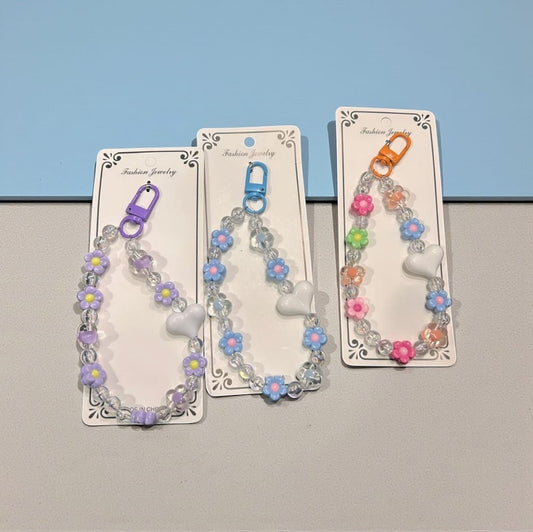 Flower & Heart Beads Phone Charm – Cute Aesthetic Crystal Mobile Strap for Girls & Women( pack of 12)