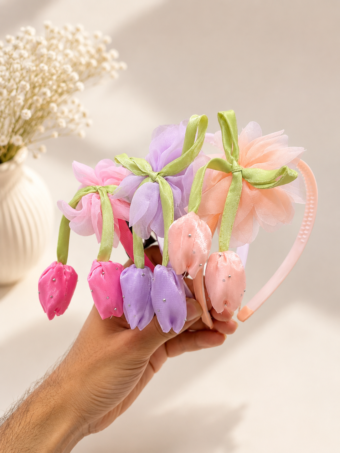 Korean Tulip Ribbon Headband – Pastel Fairy Princess Hair Band for Girls(pack of 12)