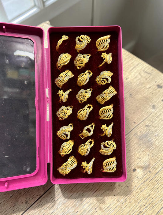Premium 1 Gram Gold Polish Designer Rings Set for Women – Fancy Trendy Artificial Jewellery Combo Collection(pack of 24)