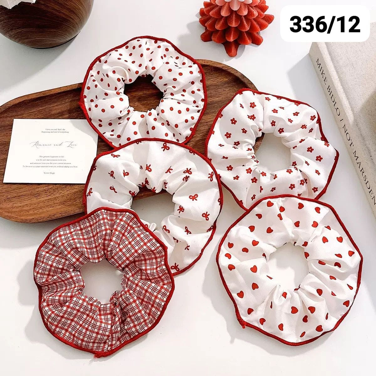 Cute Printed Scrunchies Set – Soft Fabric Hair Ties (Pack of 12)