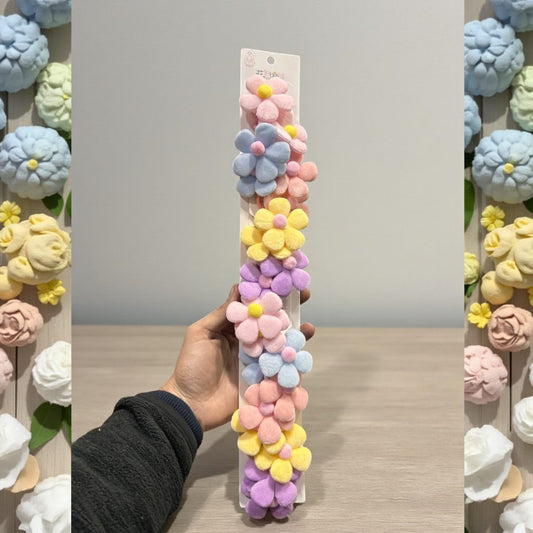 Pastel Flower hair clip  Set for Girls | Soft Plush Floral Hair Ties | Cute Korean Style Ponytail Holders (Pack of 10)