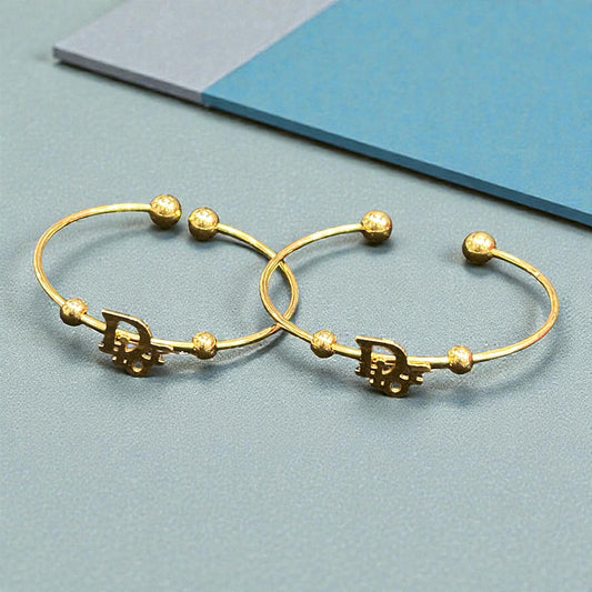 Anti-Tarnish Gold-Tone Monogram Open Cuff Kada Bangles with Beaded Accents (pack of 3)