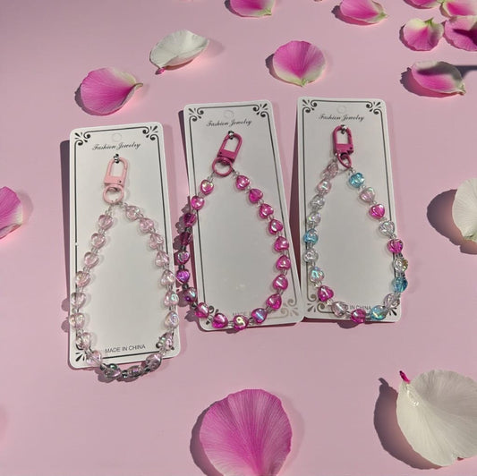 Heart Beads Phone Charm – Cute Crystal Beaded Mobile Strap for Girls & Women-1( pack of 12)