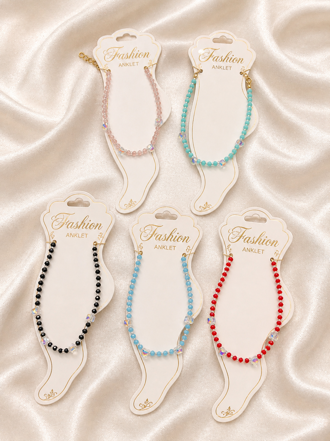 Korean Beaded Anklet – Crystal Charm Colorful Anklet for Women & Girls ( pack of 12)