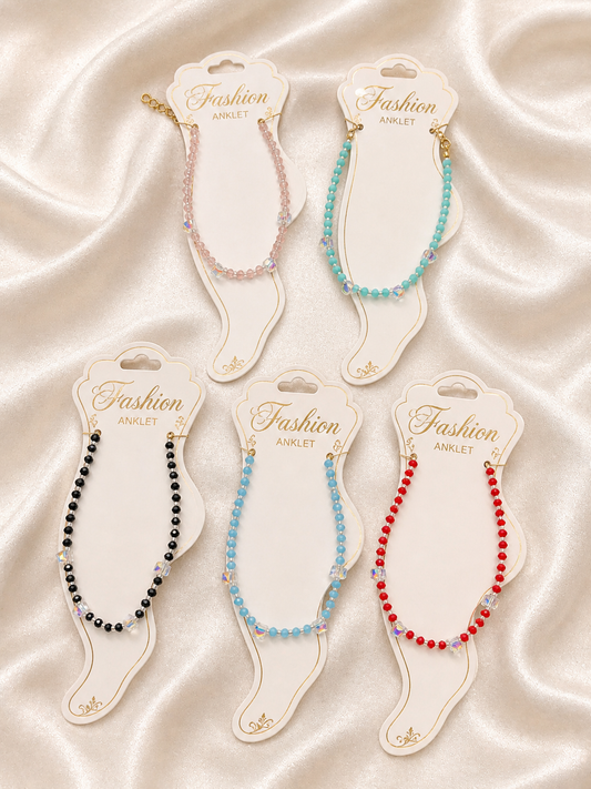 Korean Beaded Anklet – Crystal Charm Colorful Anklet for Women & Girls ( pack of 12)