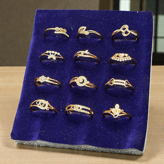 Golden Finish Crystal Adjustable Rings Set – Elegant Designer Assorted Collection