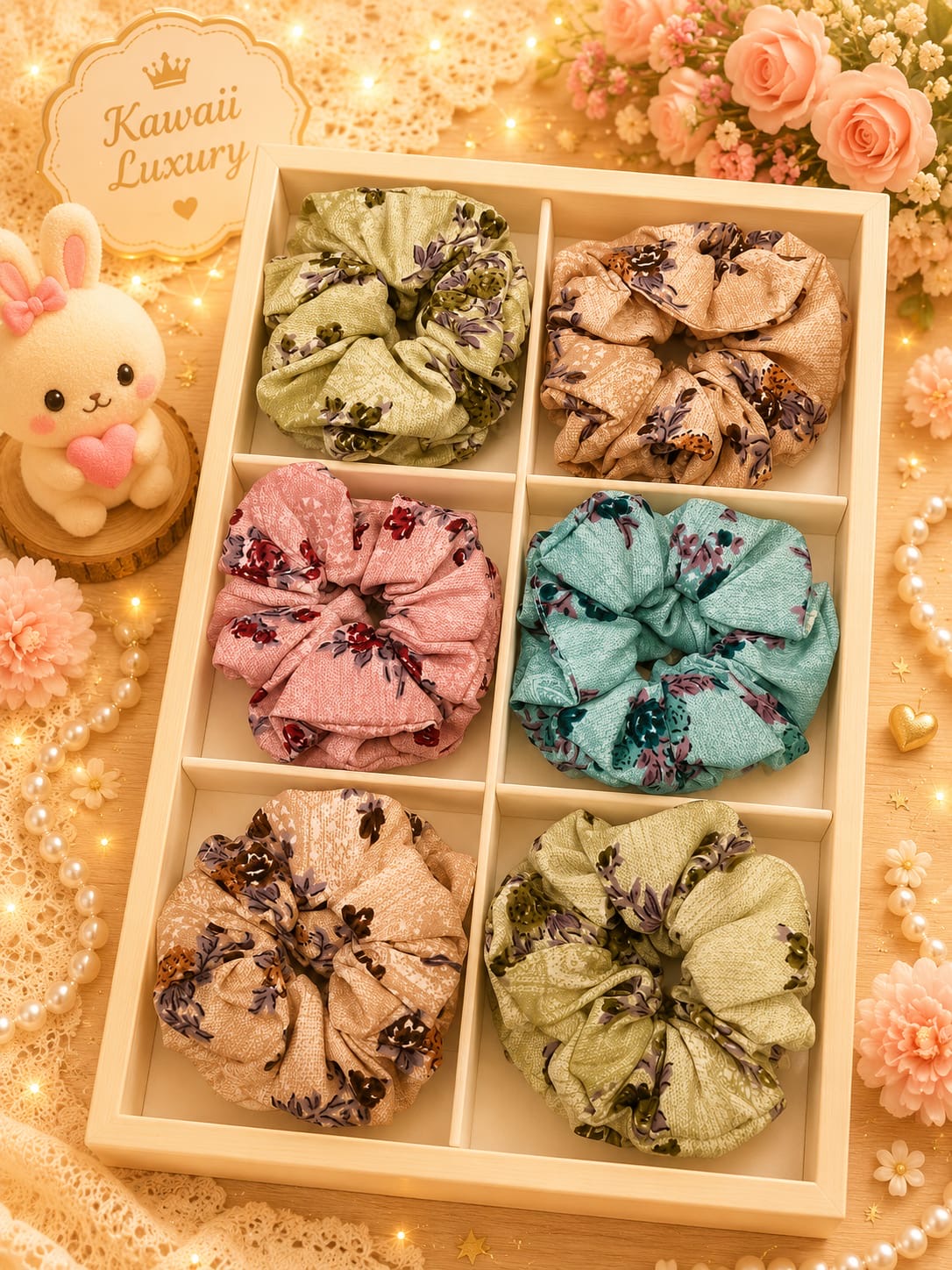 Korean box scrunchie (pack of 12)random mix design
