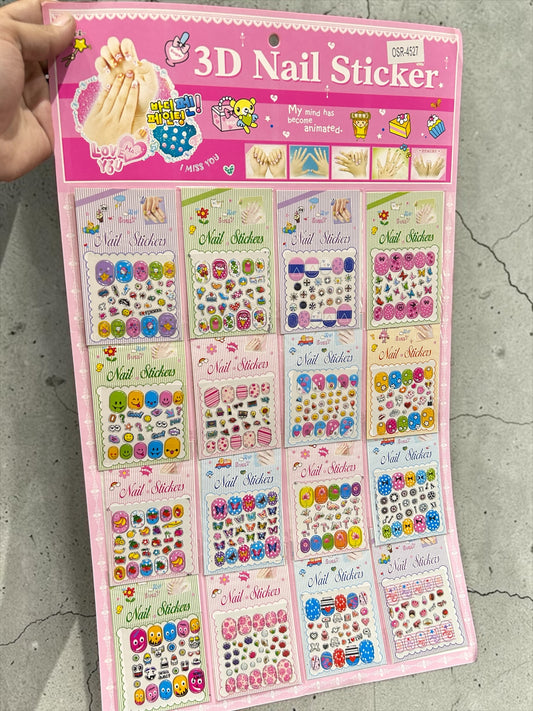 3D Nail Sticker Mega Sheet ( pack of 12 pr card
