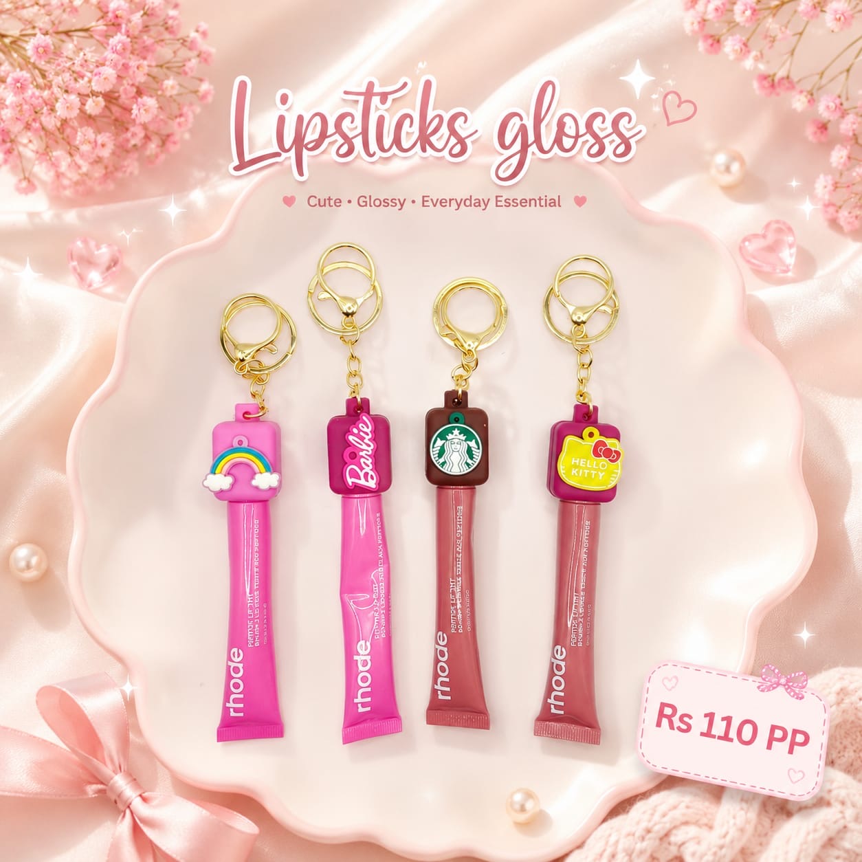 Cute Lip Gloss Keychain | Korean Kawaii Lip Gloss Bag Charm | Mini Moisturizing Lip Gloss( pack of 6)