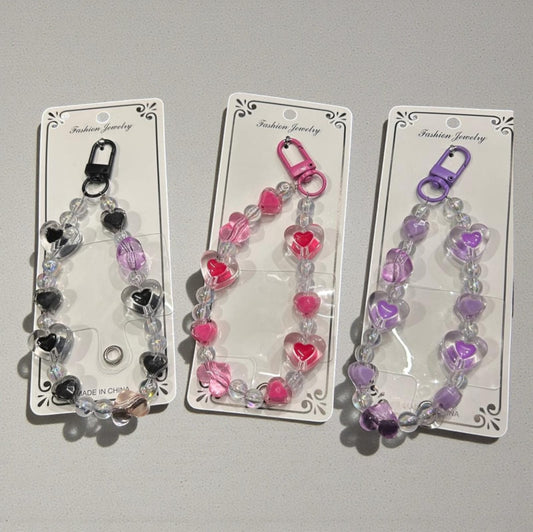Transparent Heart Beads Phone Charm – Cute Crystal Mobile Strap for Girls & Women( pack of 12)