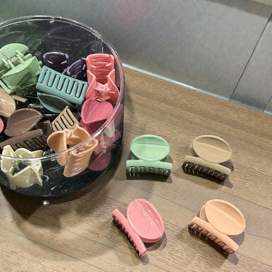 Mini Pastel Oval Hair Claw Clips | Matte Finish Korean Style Clutcher | Daily Wear Hair Accessories ( pack of 24)