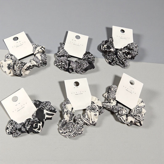 Bandana Print Fabric Scrunchies – Black & White Aesthetic Hair Ties( pack of 12)