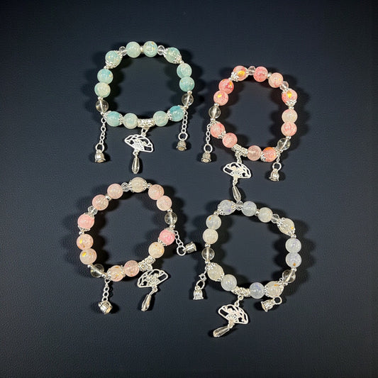 Fan Charm Crystal Beaded Bracelet | Pastel Crackle Beads | Adjustable Elegant Jewelry
( pack of 12)