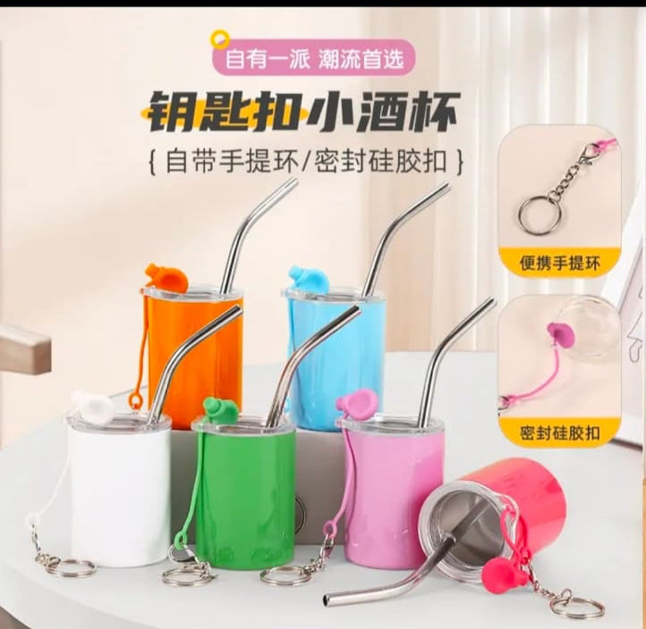 Mini Keychain Tumbler Cup with Straw – Cute Portable Shot Glass Keyring( pack of 6)