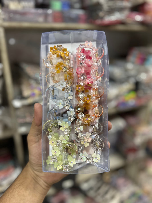 Cute Floral Crystal Hair Claw Clip Set (pack of 12)