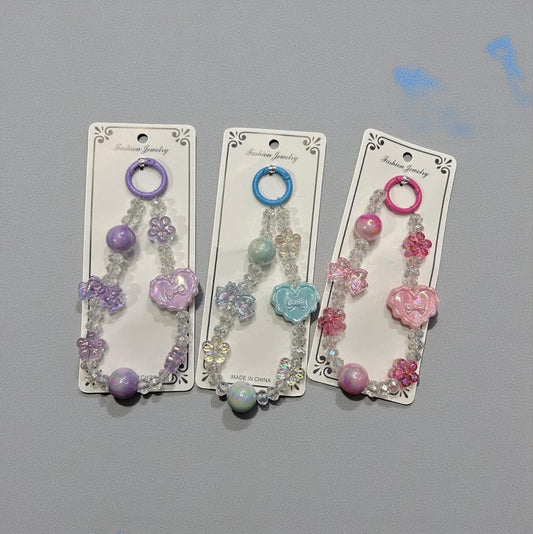 Heart & Flower Beads Phone Charm – Cute Aesthetic Crystal Mobile Strap for Girls & Women( pack of 12)
